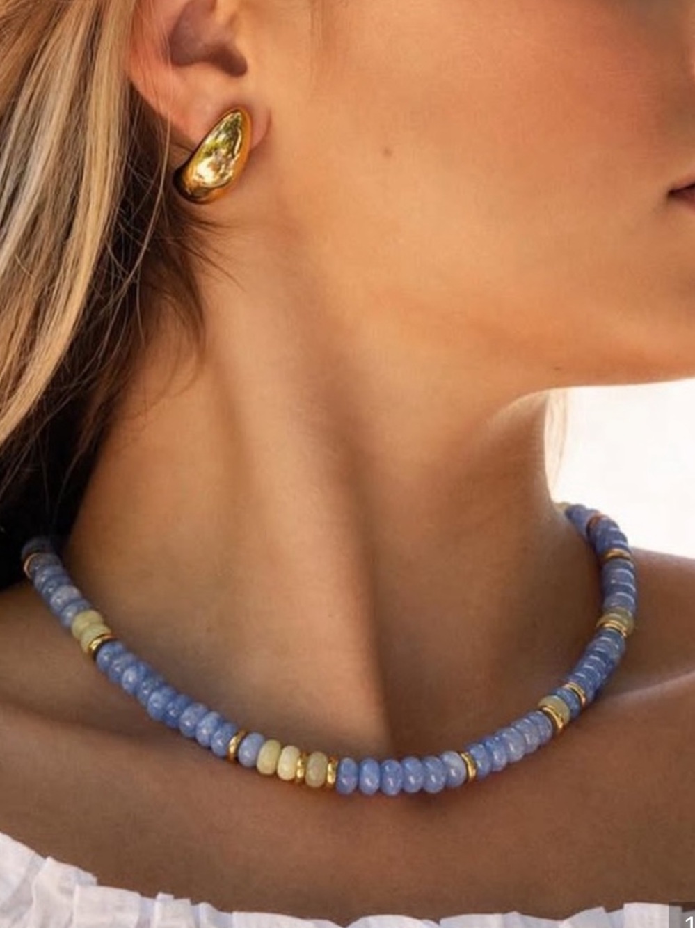 Mayamar Light Blue Quartz Beaded Necklace with 24k Gold Accents (nwt) - Picture 3 of 5